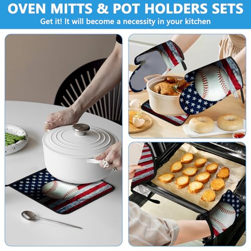 Oven Mitts and Pot Holders Sets Heat Resistant 4Pcs Potholders Oven Gloves Hot Pads for Kitchen Baking Cooking Grilling BBQ