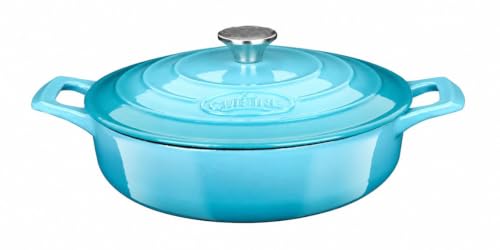 La Cuisine Enameled Cast Iron Braiser Sauté Pan Shallow Dutch Oven with Lid Internal Matt Black Enamel Coating 3.75 QT 11" (3.75 QT Braiser / Teal)