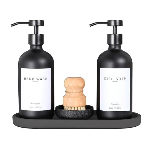Set of 5 Kitchen Soap Dispenser Set 16 Oz Glass Hand Dish Soap Dispenser with Stainless Steel Pump