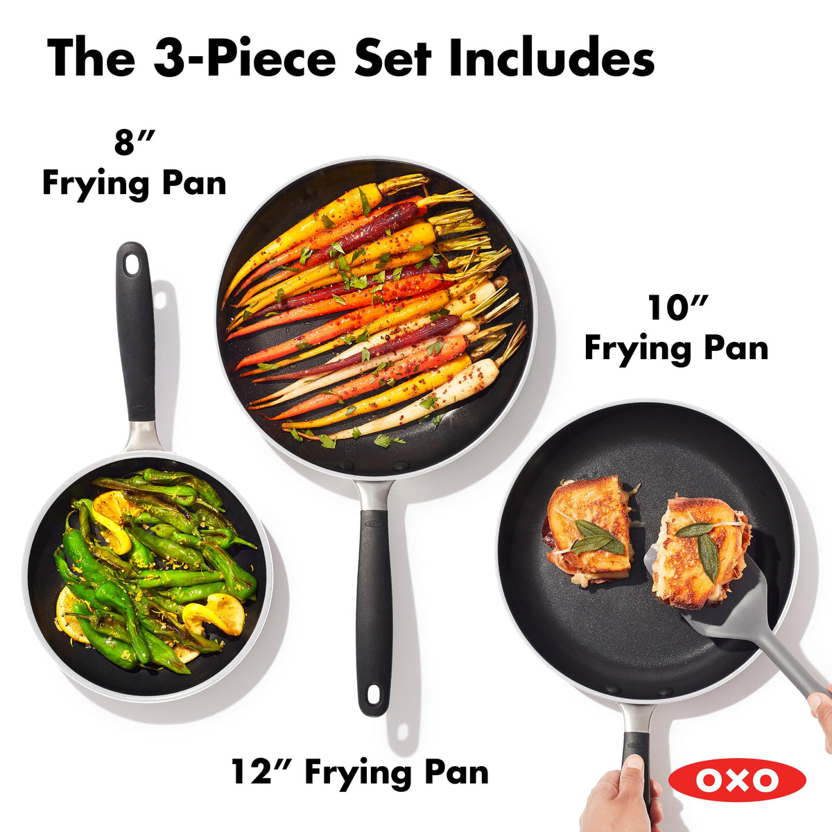 3 Piece Nonstick Frying Pan Set (8", 10" and 12" Frying Pan Skillet Set)