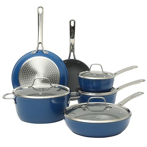 Kitchen Essentials Cool Commune Hard Anodized 10 Piece PFA Free Ceramic Non stick Interior Forged Durable Aluminum Pots and Pans Cookware Set