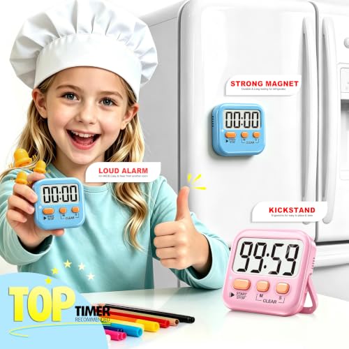 2 Pack Digital Timer for Kids Classroom Kitchen Timers for Cooking (2 * Dreamy Pink + Blue ( 95%+select for Boy & Girl ))