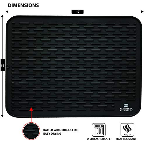 Silicone Dish Drying Mat 17 x 15 (15" x 17" / Black)