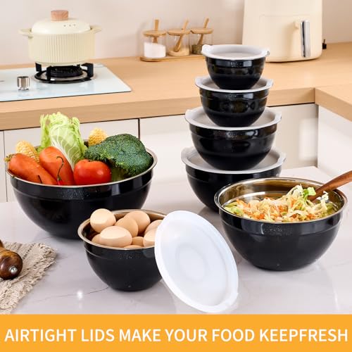 Black Mixing Bowls with Airtight Lids (Black / 7 Pieces)