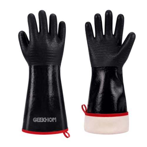 14 Inch Heat Resistant Gloves for Grilling 932°F Neoprene (Black / 14 inches)