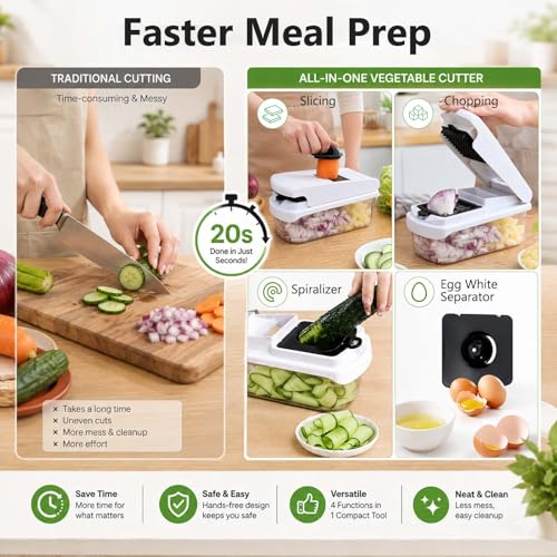 Vegetable Chopper Mandoline Slicer (White + Black)