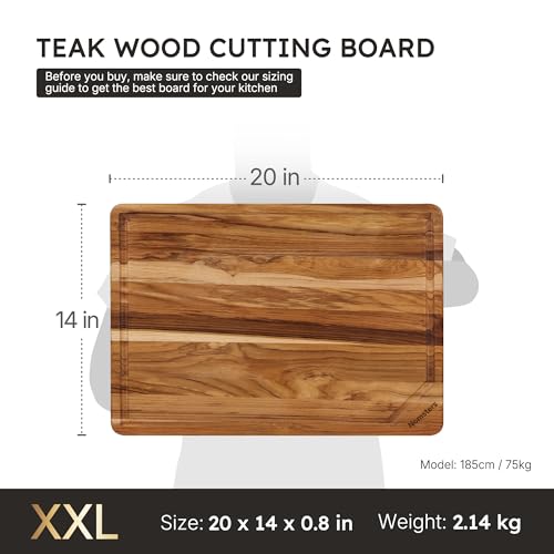 20'' Extra Large Teak Cutting Board Kitchen Non Slip Wood Butcher Block (20"L x 14"W)