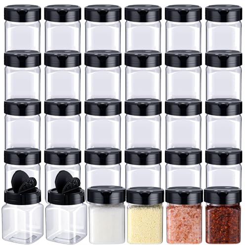 30 Pack Plastic Spice Jars with Shaker Lids Clear Seasoning Containers Spice Bottles for Kitchen Storing Herbs Seasoning Powders