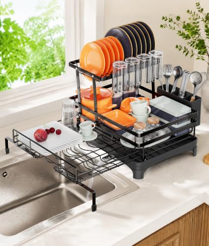 2 Tier Expandable Dish Drying Rack for Counter and Over Sink