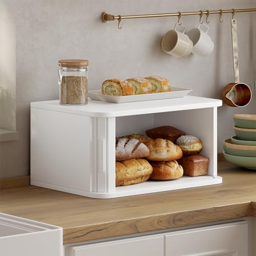 Roll Top Bread Box for Kitchen Countertop (White / Medium)