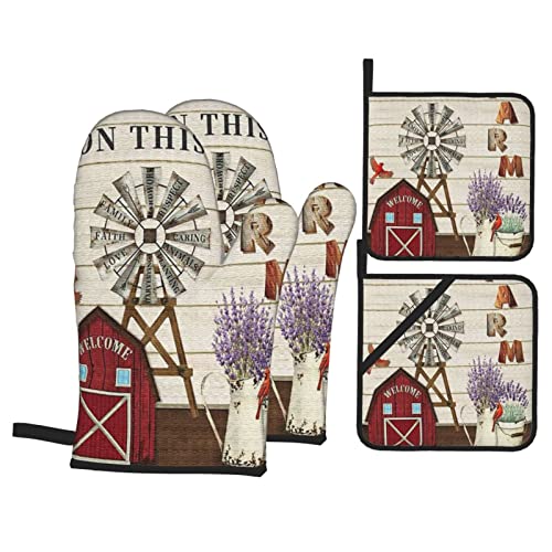 Oven Mitts and Pot Holders Sets of 4 Oven Gloves Set Kitchen Mitts Heat Resistant Potholders for Baking Grilling