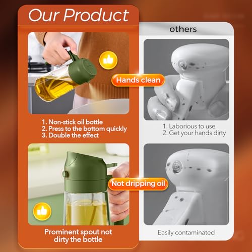 16 oz 2-in-1 Glass Olive Oil Sprayer for Cooking, BlackOliveGreen (2Pcs Black & OliveGreen)