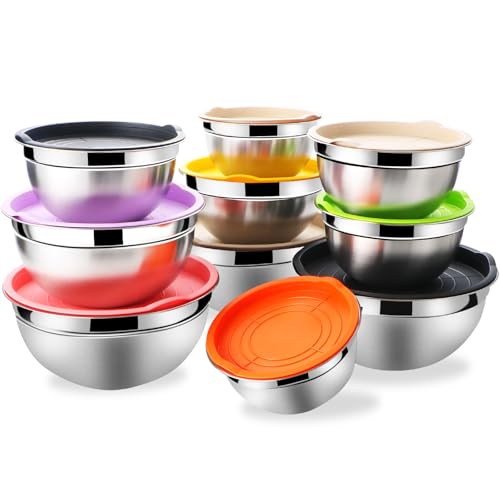Mixing Bowls with Airtight Lids Set 5 and 7 Pcs Stainless Steel Bowls Set with 3 Grater Attachments Baking Set Non