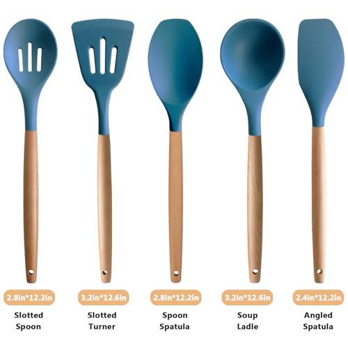 Silicone Kitchen Cooking Utensils Set 5Pcs Non (Standard 5-Piece Set / Blue)