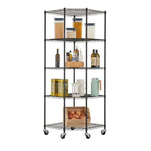 5 Tier Corner Wire Shelving with Wheels