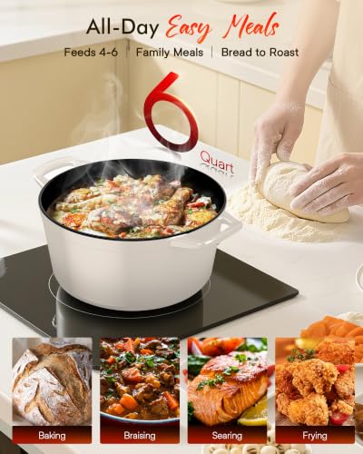 6 Qt PFAS Free Enameled Cast Iron Dutch Oven Pot with Lid (Chiffon)