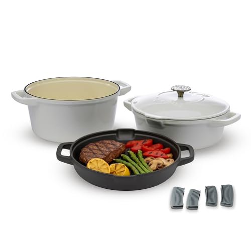 5pc Stackable Cast Iron Cookware Set (Mild White)