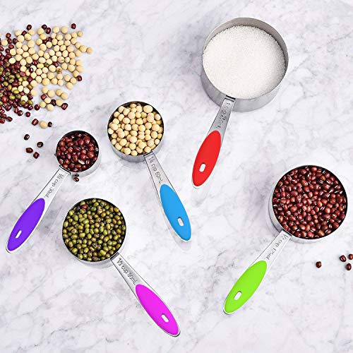 Stainless Measuring Cups and Spoons Set with Silicone Handle (Multicolor)
