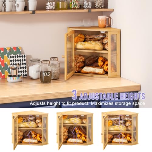 Corner Bread box for Kitchen Countertop (Natural / Meduim)