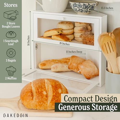 Corner Bread Box for Kitchen Countertop (White)
