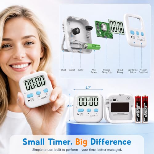 2 Pack Digital Timer for Kids Classroom Kitchen Timers for Cooking (2 * Classic White ( 97%+choice ))