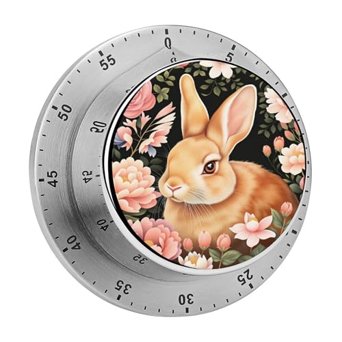 Pink Flower Bunny Rabbit Kitchen Timer Mechanical No (Style-3 / One Size)