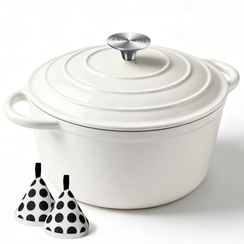 6 Quart Enameled Cast Iron Dutch Oven with Lid (White / 6QT)