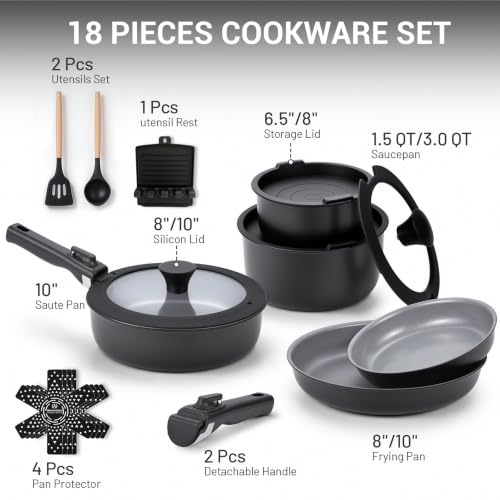 18 Piece Ceramic Pots and Pans Set Non Stick