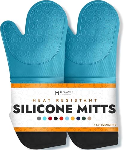 BPA Free Soft Silicone Oven Mitts (Aqua / 2-Piece 14.7" Oven Mitts)