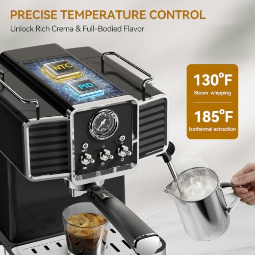 20Bar Semi Automatic Retro Espresso Machine with Milk Frother (Black)