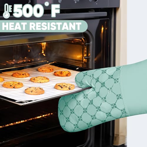 Oven Mitts Kitchen Towels Dishcloths with Pot Holders Sets 12PCS (Mint Green)
