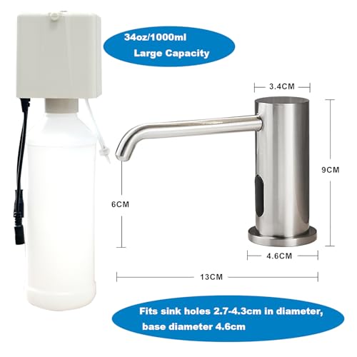Touchless Automatic Soap Dispenser for Kitchen Bathroom Sink Built in Brushed Nickel Liquid Commercial Electric Soap Dispenser with Bottle and Pump