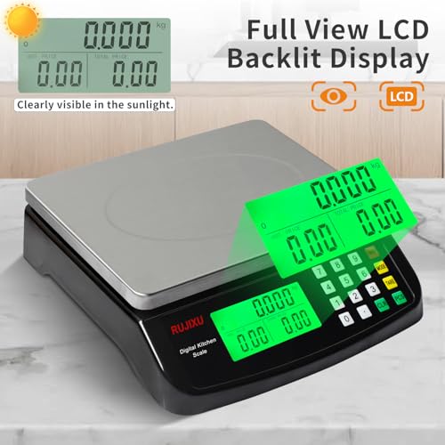 Large Digital Kitchen Scale 30KG Commercial Food Scale 66LB for Baking Bread Meat Stainless Steel Price Computing Scale LCD Display