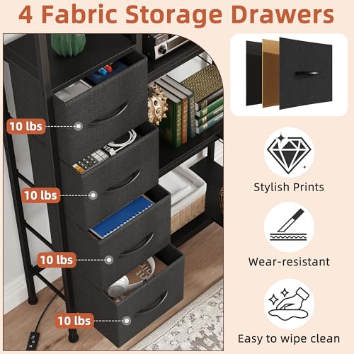 Corner Bookshelf with LED Light Strips & 4 Fabric Drawers