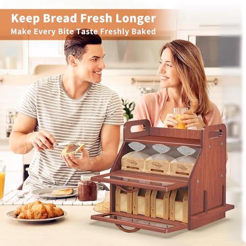 Bread Box for Kitchen Countertop (L-Brown)