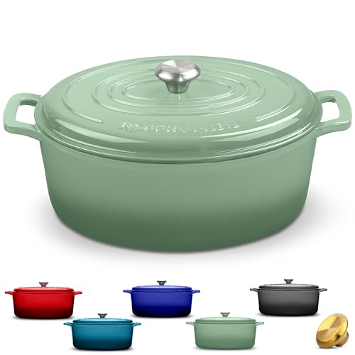 Enameled Cast Iron Oval Dutch Oven with Lid (15.5Q / Sage)