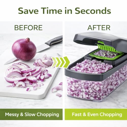16-in-1 Vegetable Chopper & Mandoline Slicer – Multi-Function Food Cutter with Container, Stainless Steel Blades, Onion Dicer, Veggie Cutter, Grater Kitchen Tool