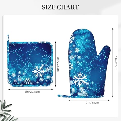 Oven Mitts and Pot Holders Blue Snowflake Winter Christmas Silicone Kitchen Accessories Set of 4 Heat Resistant Long Gloves Potholder Non (A063218)