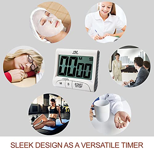 3" Large Display Kitchen Timer (. Matte White - Sleek Design - 3 Big No Show Function Buttons / 3" Large LCD Display - 1.5" Big Digits -Loud Alarm)