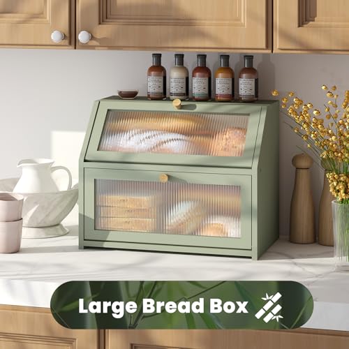 Green Bread Box for Kitchen Counter (Green / Large)