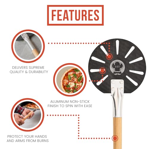 Aluminum Turning Pizza Peel with Detachable Wood Handle for Easy Storage