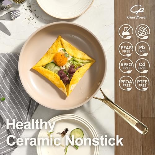 Non Stick Ceramic Frying Pans (Stone Black and Light Gold)