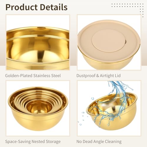 20 PCS Gold Mixing Bowls with Lids Set