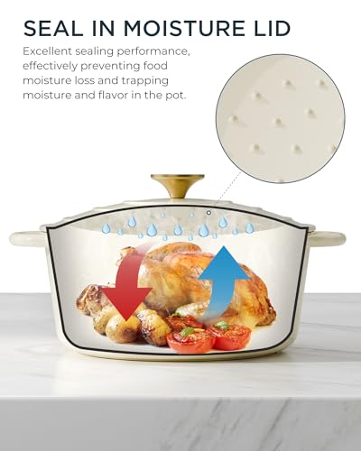 Enameled Cast Iron Dutch Oven (Cooking Pot / Cream white / 4.5QT)