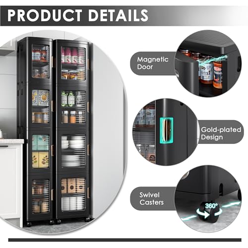4 Tier Tall Narrow Storage Cabinet with Movable Wheels