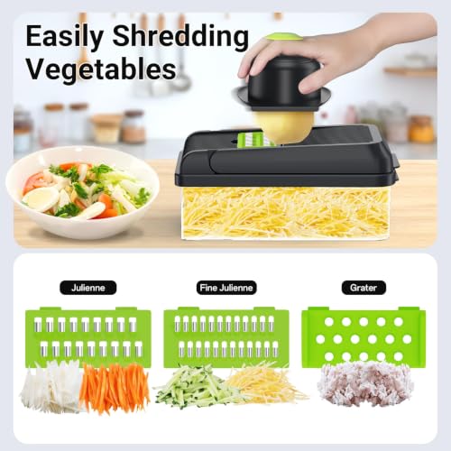 15-in-1 Vegetable Chopper with 10 Blades, Food Veggie Cutter, Green (Green / 10 Blades)