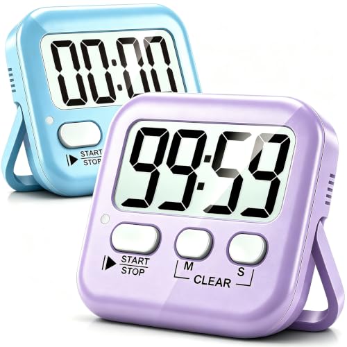 2 Pack Digital Timer for Kids Classroom Kitchen Timers for Cooking (2 * Sky Blue + Lavender Purple)