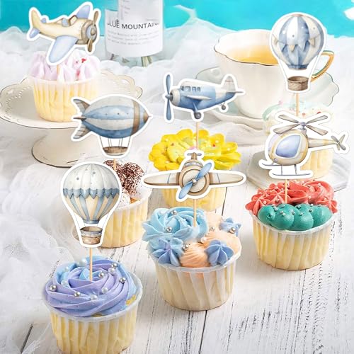 24PCS Train Cupcake Toppers Retro Train Locomotiv Birthday Party Supplies for Retro Train Party Baby Shower Kids Children Decorations Train Transportation Decorations red