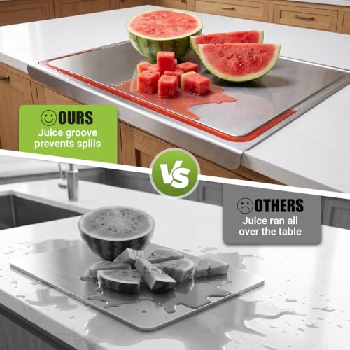 31.5x19.7 Stainless Steel Cutting Board with Lip and Juice Groove (31.5"L x 19.7"W)