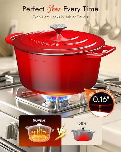 6QT Cast Iron Dutch Oven Pot with Lid (Crimson / 6qt Regular)